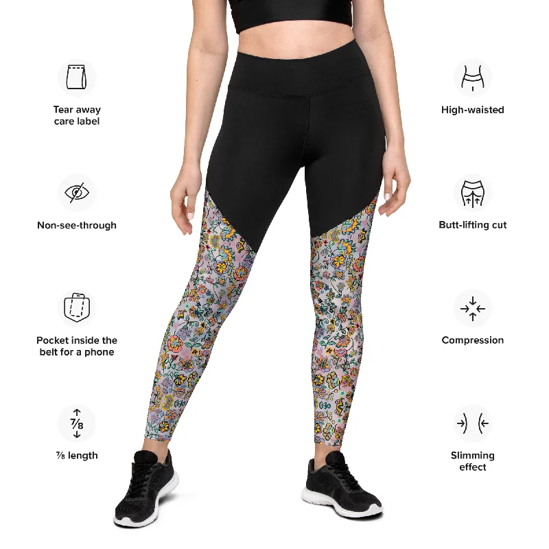 Crazy Savings Vibrant floral on pink Sports Leggings