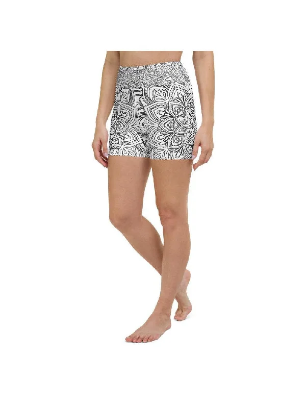 Massive Savings White & Black Mandala Yoga Shorts