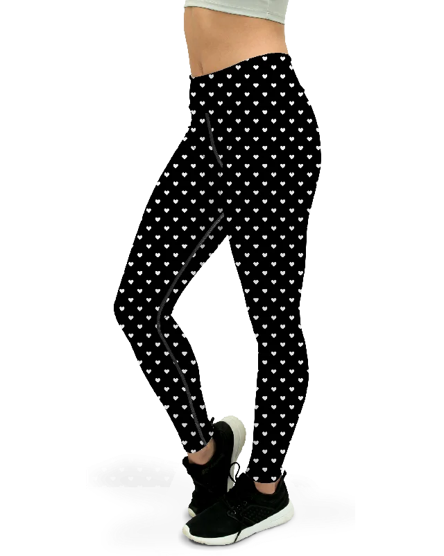 Sale Alert White Mini Hearts Black Yoga Pants
