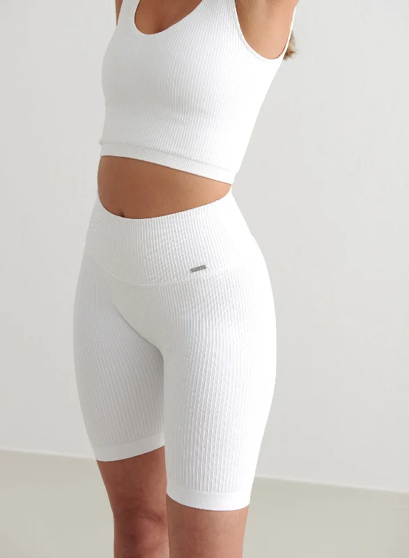 Weekend Savings Sensation White Ribbed Seamless Biker Shorts