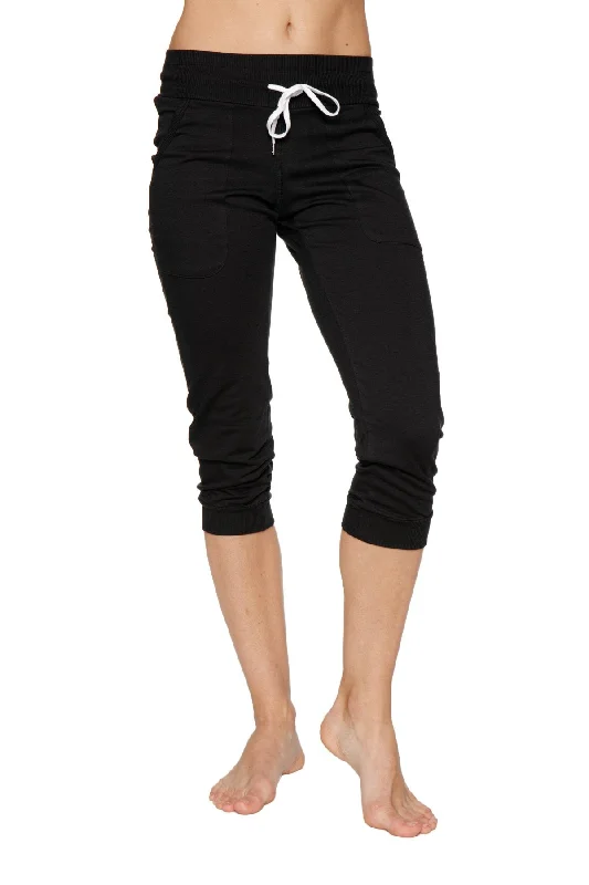 Now or Never Women's Cuffed Jogger Yoga Pant (Solid Black) by 4-rth