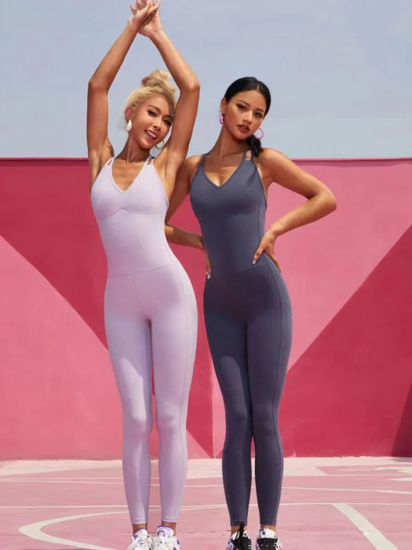 Weekend Bargains to Relish Women's hollow shockproof beauty back jumpsuit
