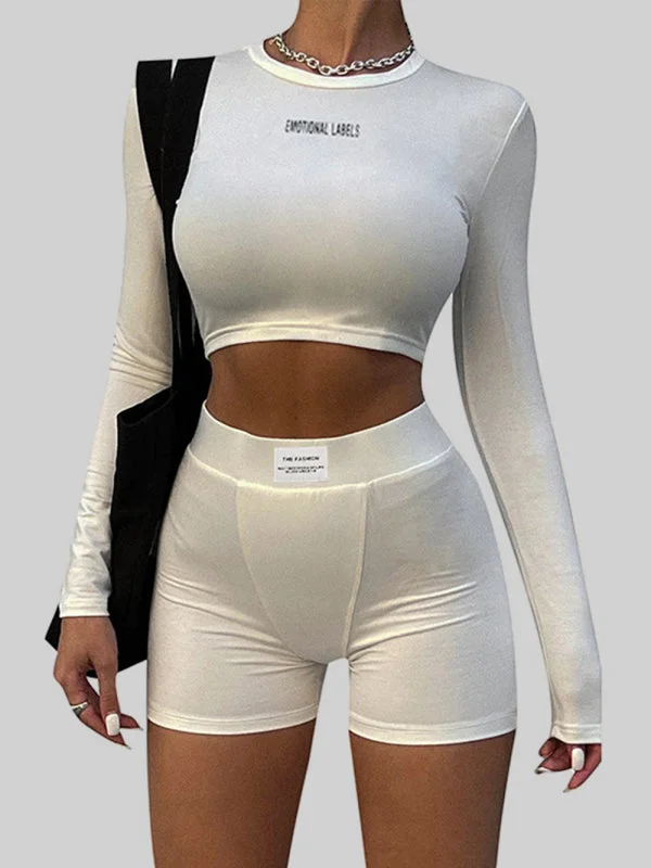 Weekend Specials to Grab Women's knitted round neck long sleeve shorts + two-piece set