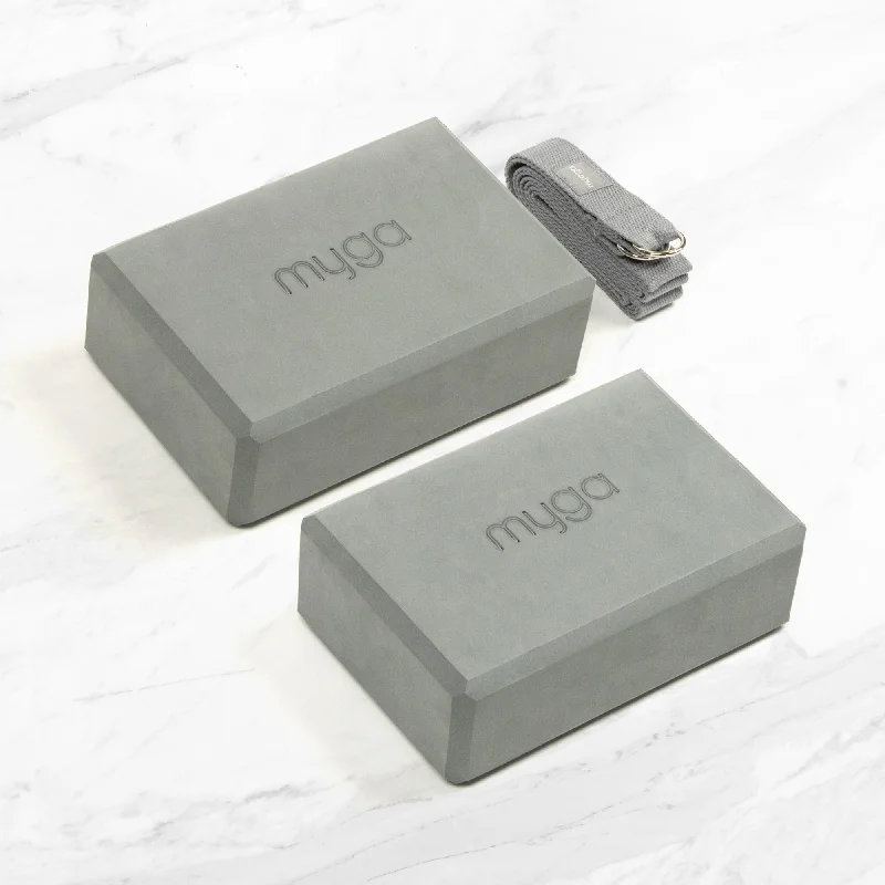 Discount Mania Yoga Blocks & Strap Set - Grey