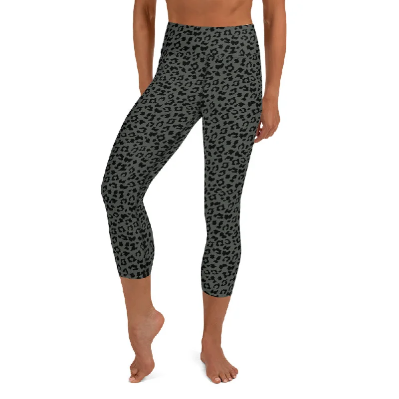 Amazing Value Yoga Capri Leggings in Dark Muted Green Leopard