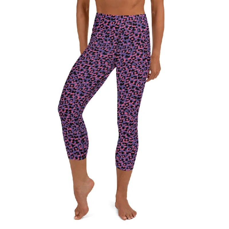 Online Deal Yoga Capri Leggings in Vibrant Pink and Purple Animal Print