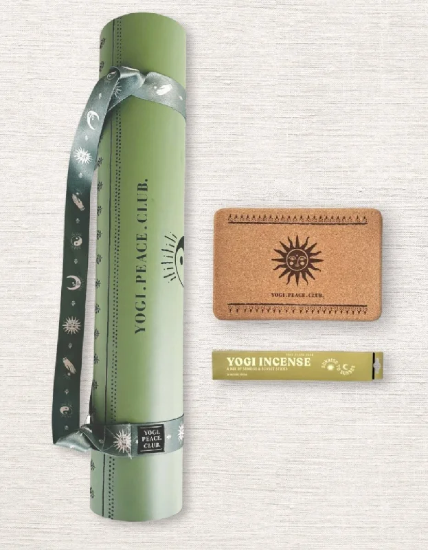 Value Pack 5 mm Yoga Pack - Sage Deluxe Yoga Mat + Block + Strap + Incense