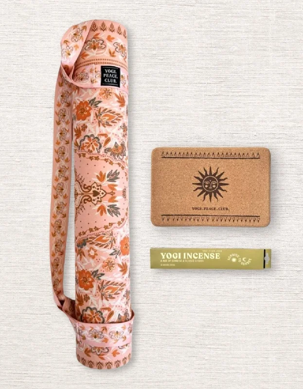 Now Available 4 mm Yoga Pack - Salty Peach Yoga Mat + Block + Strap + Incense