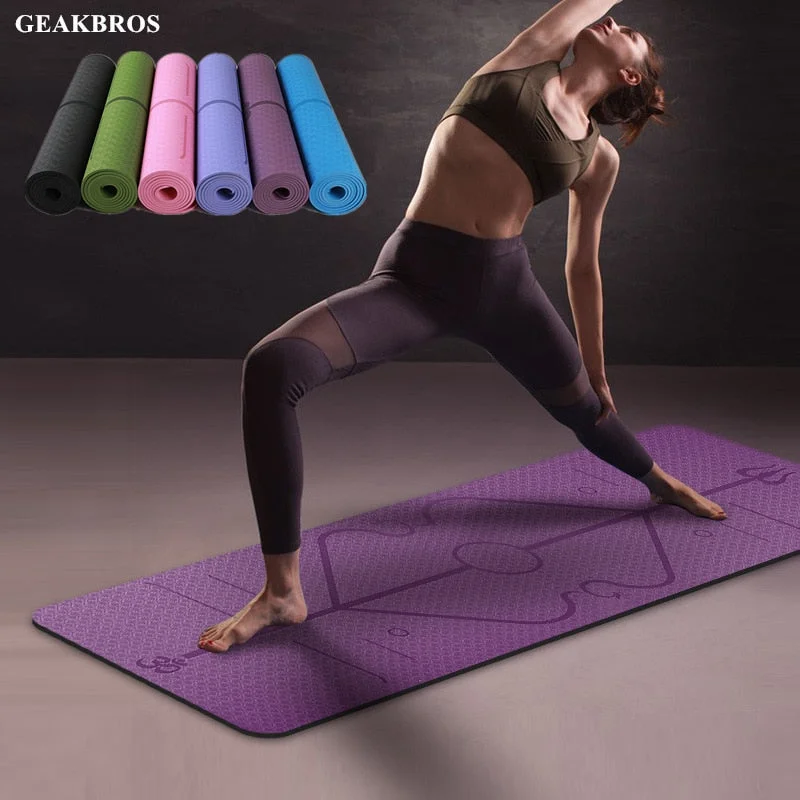 Buy Today 6MM TPE Yoga Mat with Position Line Non Slip Carpet Mat 183cmX61cm High Density For Beginner Environmental Fitness Gymnastic Mat