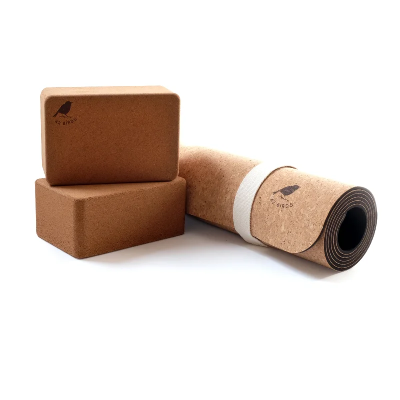 Weekend Shopping Extravaganza Cork Lightweight Yoga Mat and Two-Block Bundle