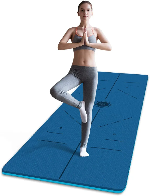 Now Available FrenzyBird 6mm TPE Yoga Mat with Carrying Strap and Alignment System - Dark Blue
