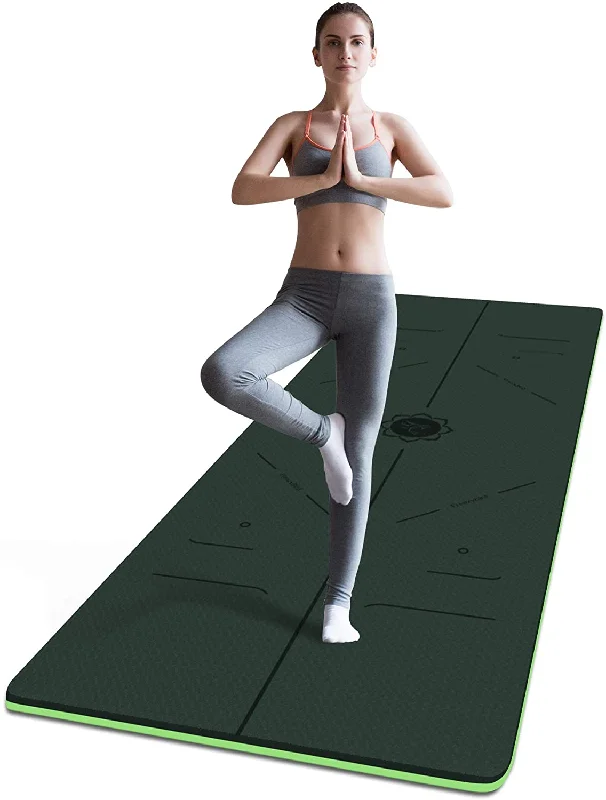 Epic Value FrenzyBird 6mm TPE Yoga Mat with Carrying Strap and Alignment System - Dark Green